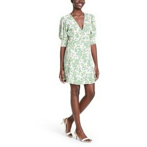 Rixo Target Puff Sleeve Dress Plus Size 16W White Pink Floral Spring Summer Boho - Picture 1 of 8